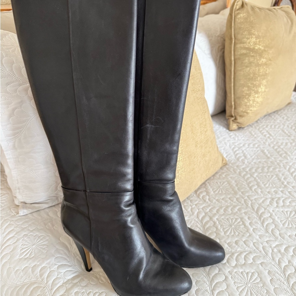 Banana Republic Black Heeled Boots with zipper on back